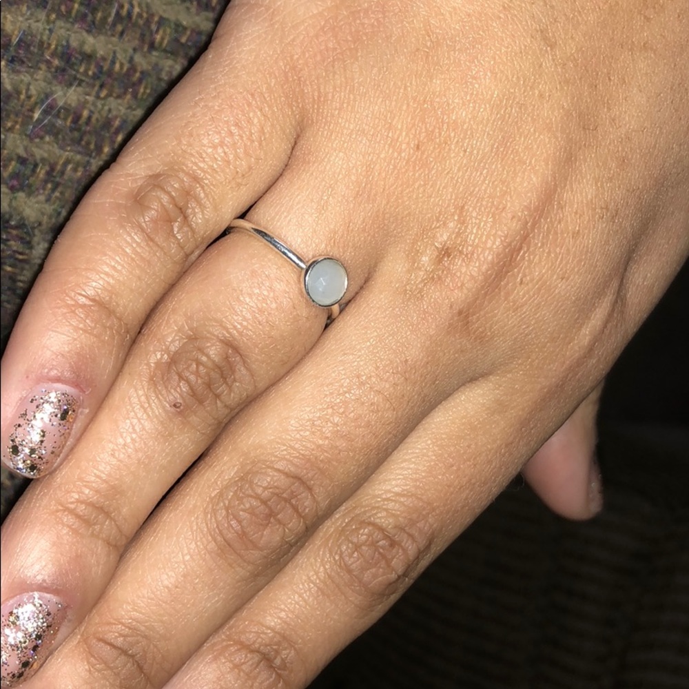 Pandora June droplet ring - grey moonstone -size 7